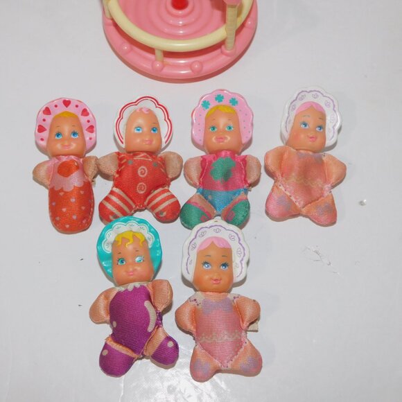 Lot 6 VTG 1989 Galoob So Small Babies 2.5" Mini Beanie Dolls & Merry Go Round - Picture 2 of 7